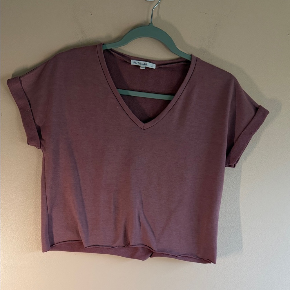 Antrafan Mauve V-Neck Relaxed Crop Top